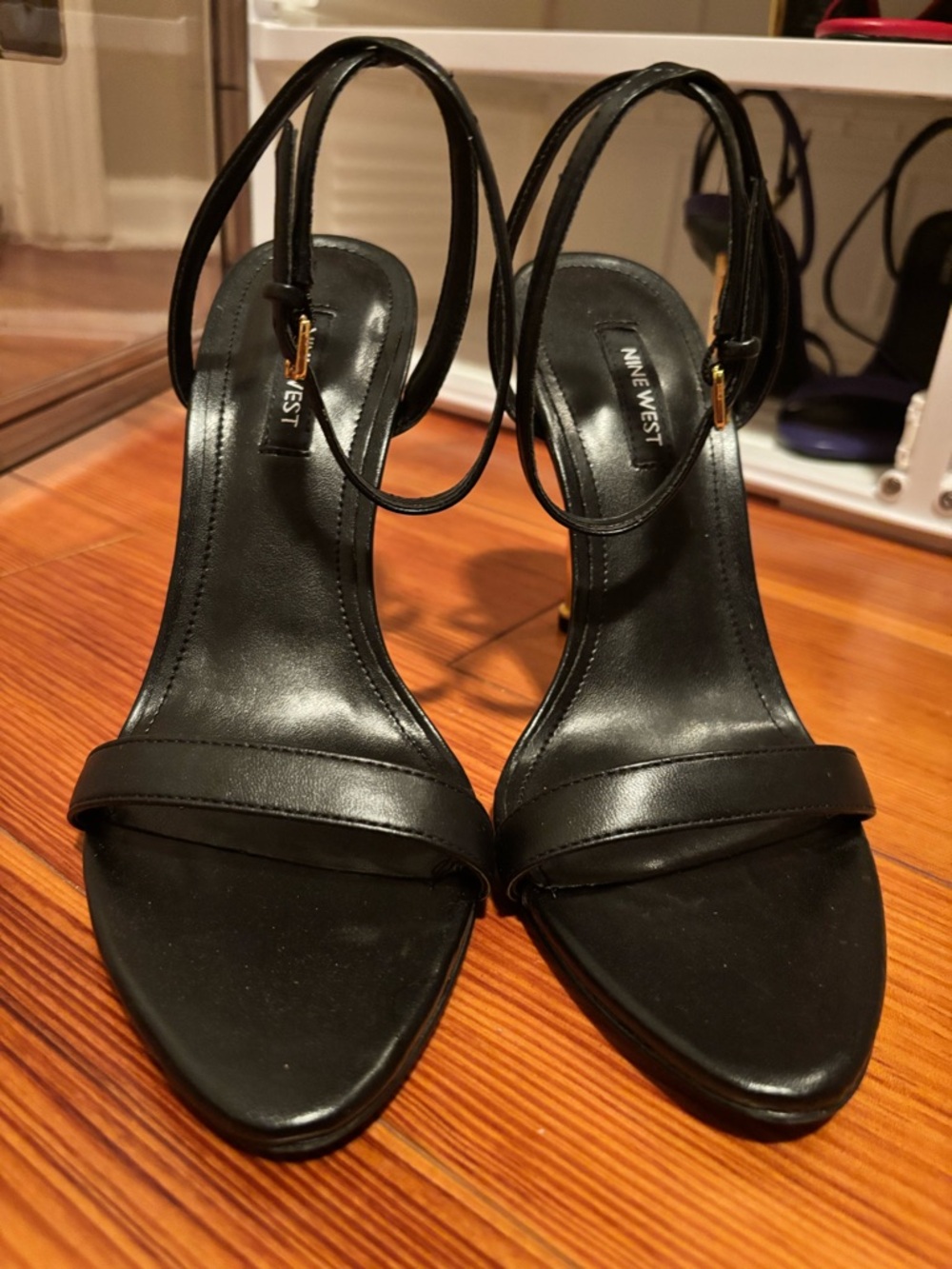 NWOB Nine West Reina Black Strappy Ankle-Heel Sandals